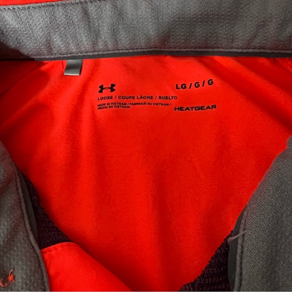 Under Armour Polo Shirt Mens Neon Orange Heat Gear Loose Fit Size Large - Picture 4 of 7